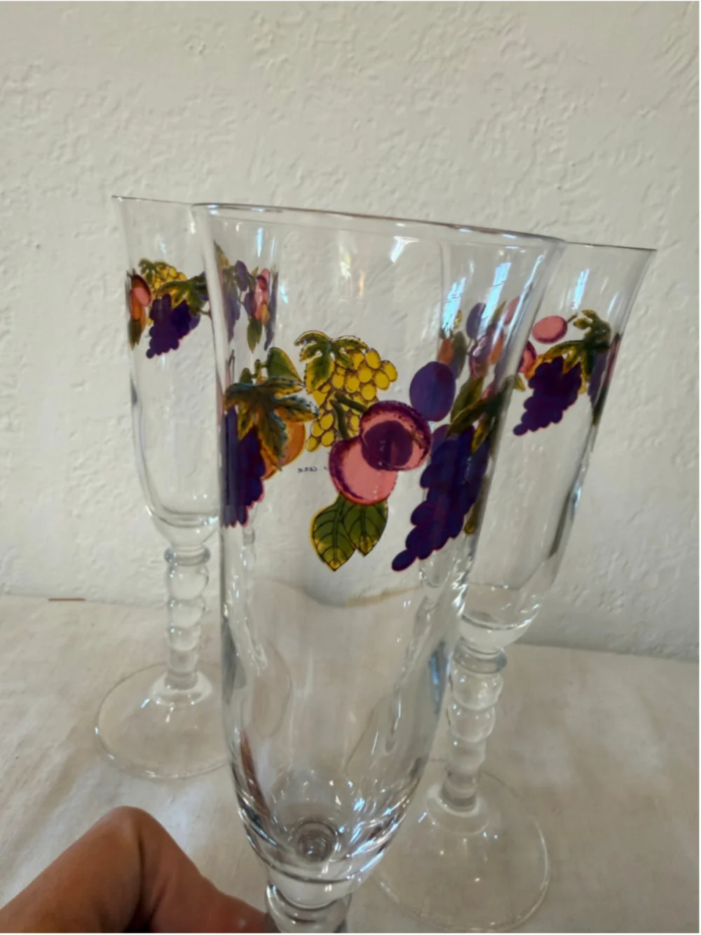 Vintage CERVE DeValbor Italy Fruit Champagne Flutes and Bottle 5 Pc Barware Set